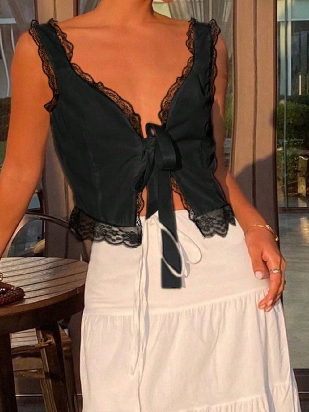 Black Casual Women's Cropped Camisole Tank Top - Picture 6 of 7